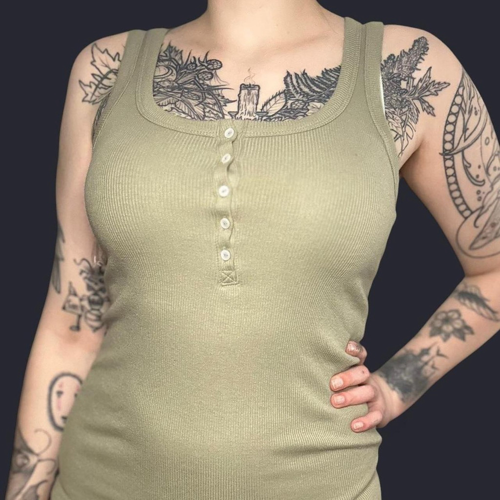 SO Khaki Green Button Up Tank Top NWOT